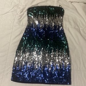 Sequin strapless mini dress, perfect for NYE
